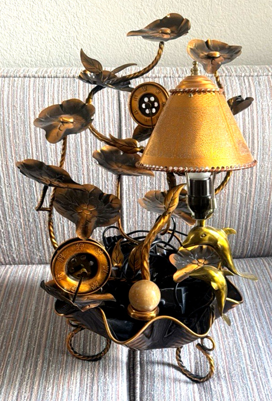 Table Top - Copper Water Wheels Fountain - Feng Shui Sphere - Dolphin Theme Lamp