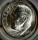 1964 U.S. Denver Roosevelt Dime, Mint UNC W/light Tone, .900 Silver Lustrous GEM