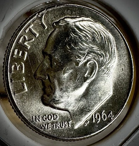 1964 U.S. Denver Roosevelt Dime, Mint UNC W/light Tone, .900 Silver Lustrous GEM