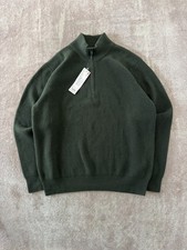 New Uniqlo Mens 1/4 Zip Mock Neck Pull Over XL Dark Green Made Recycled Acrylic