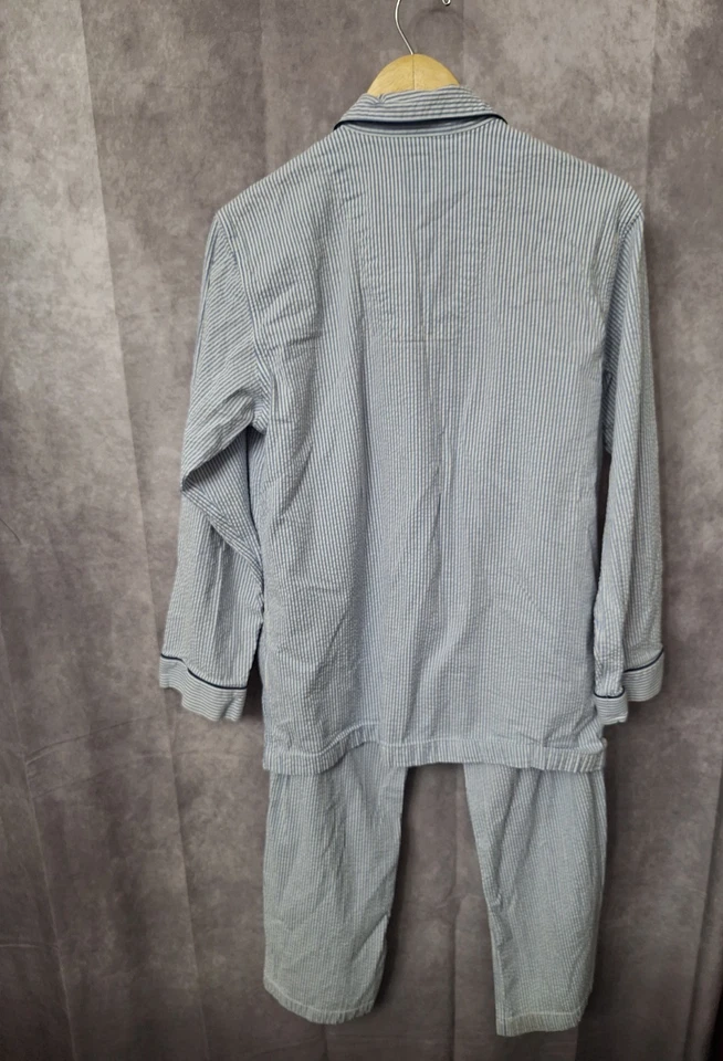 Conjunto de pijama Brooks Brothers para hombre mediano Seersucker algodón manga larga rayas Foto 3 de 4