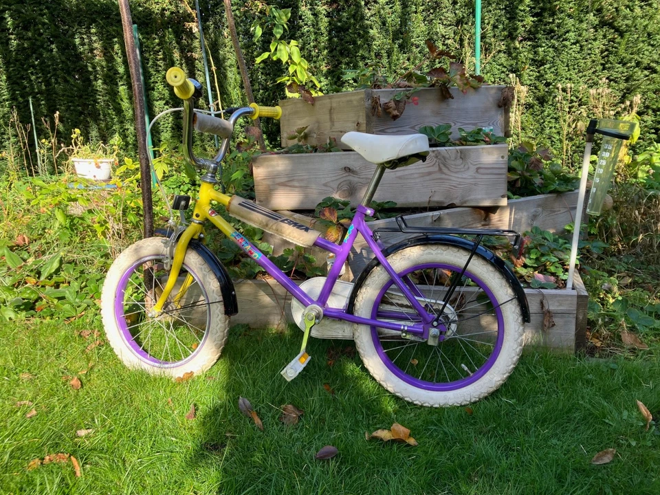 BMX Fahrrad 16 Zoll mit lila-gelbem Rahmen