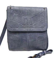 American Leather Co. Kansas Crossbody Bag Croc Embossed Leather Purse Blue