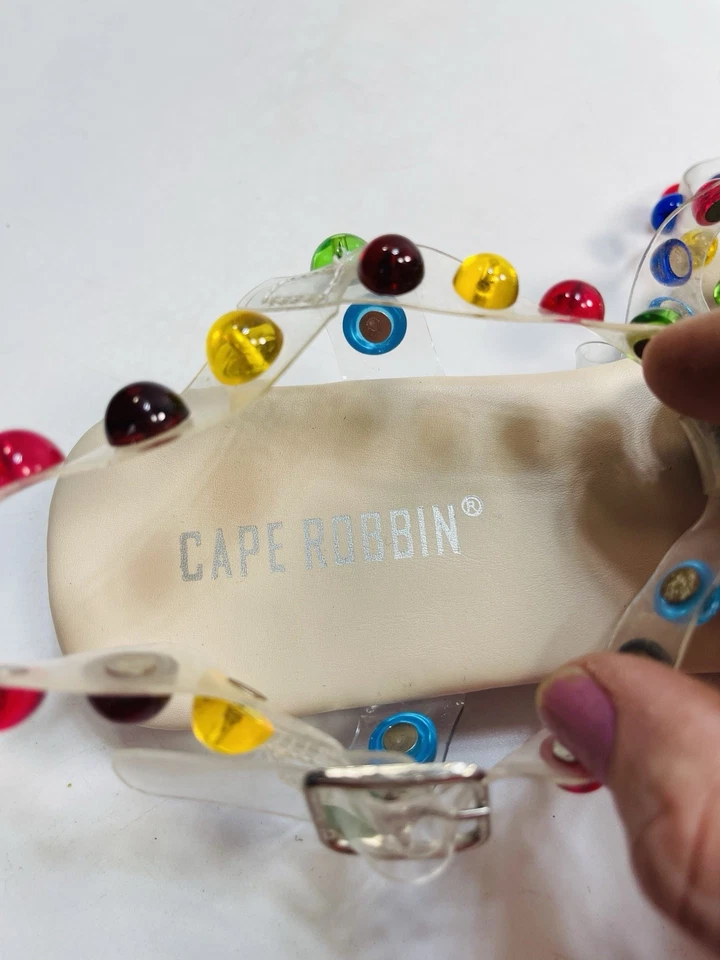 Cape Robbin Sz 6.5 Multicolor Stud Clear Straps Buckle Sandals Flats Glitz Bling - Image 3 of 4