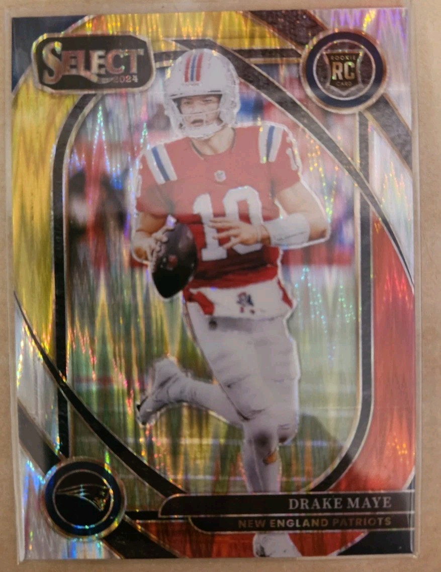 Drake Maye 2024 Panini Select - Club Level #218 Red & Yellow Shock Prizm (RC)