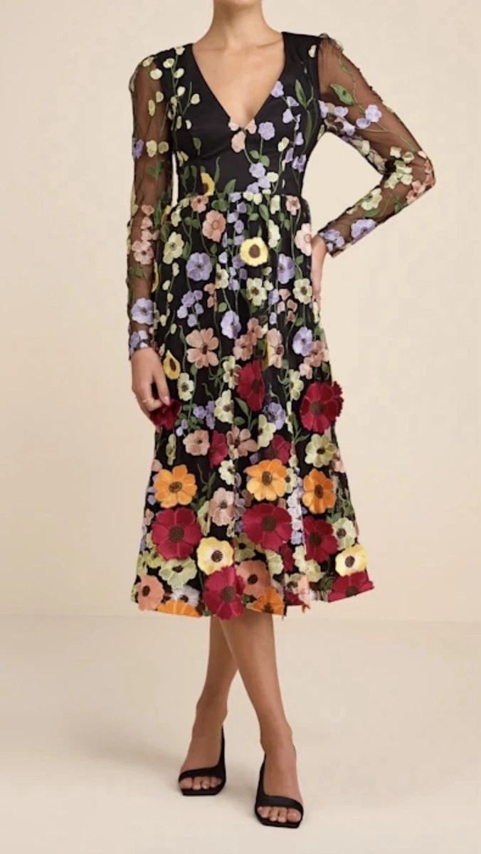 impressive blossom black 3d floral embroidered midi dress Florence Floral Midi Dress main image 0