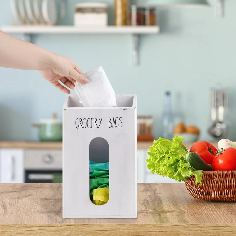 Farmhouse Grocery Bag Holder for Kitchen, Wooden Plastic Bags Holder for Supe... - Image 4 of 4