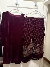 Pakistani/Indian Winter Wedding Party Velvet Suit With Embroidered Velvet Shawl