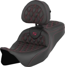 Saddlemen Roadsofa Burgundy Lattice Seat w/ Backrest for 2008-24 Harley Touring