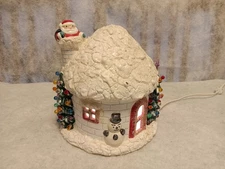 Vtg Lighted Ceramic Christmas Snow House Igloo Santa W/Lighted Base 2 Pcs (Lid)