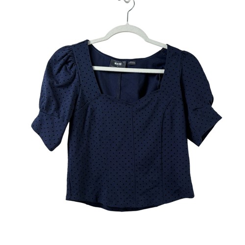 Maeve By Anthropologie Sevigny Top Size S Blue Textured Polka Dot Puff Sleeve