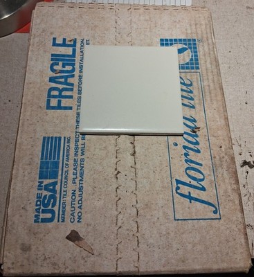 Vintage NOS Florida Tile 735 Matte Almond 4 3/8''S Ceramic Full Box 10 SQ FT