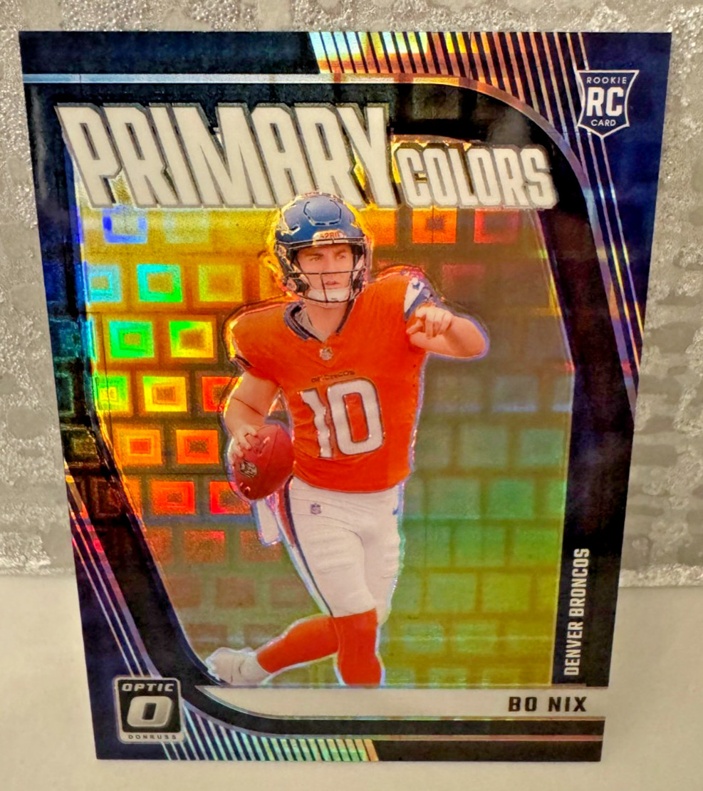 Bo Nix 2024 Panini Donruss Optic Primary Colors Black Pandora #4 Rookie RC 13/25