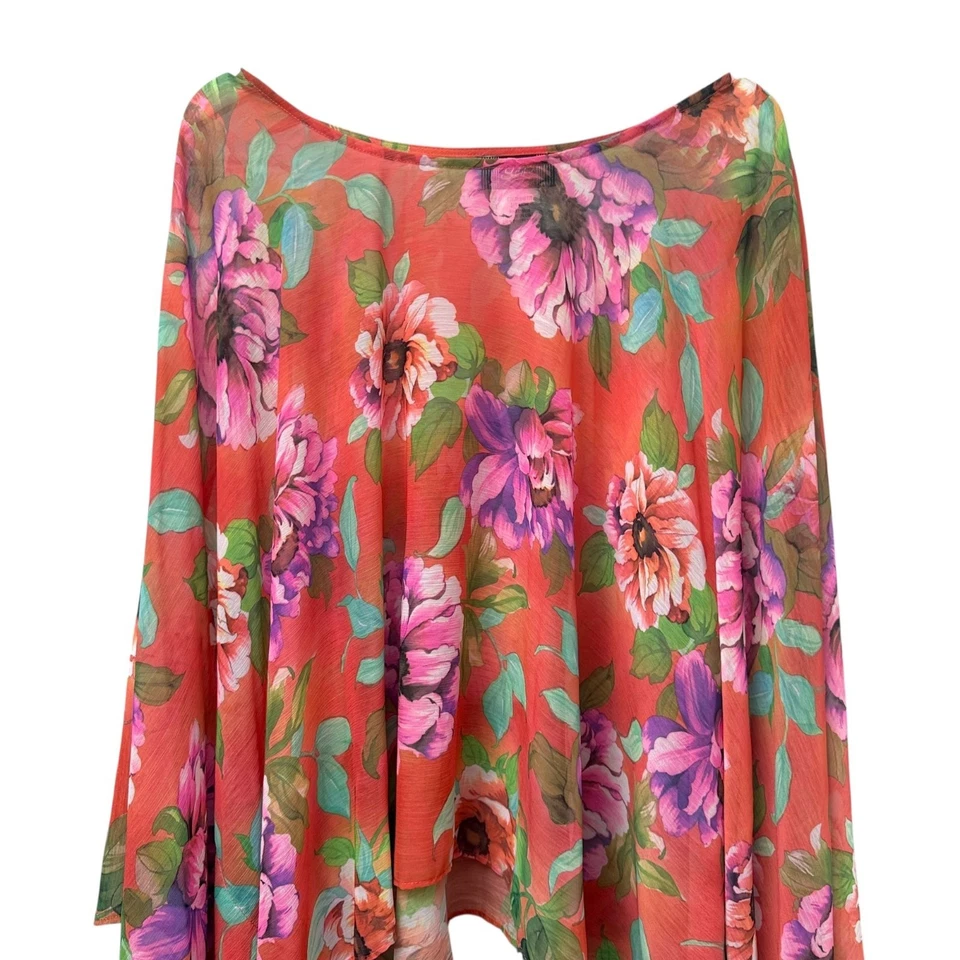 Poncho Floral Talla Grande 3X Coral Gasa de Slinky Brand Foto 2 de 4
