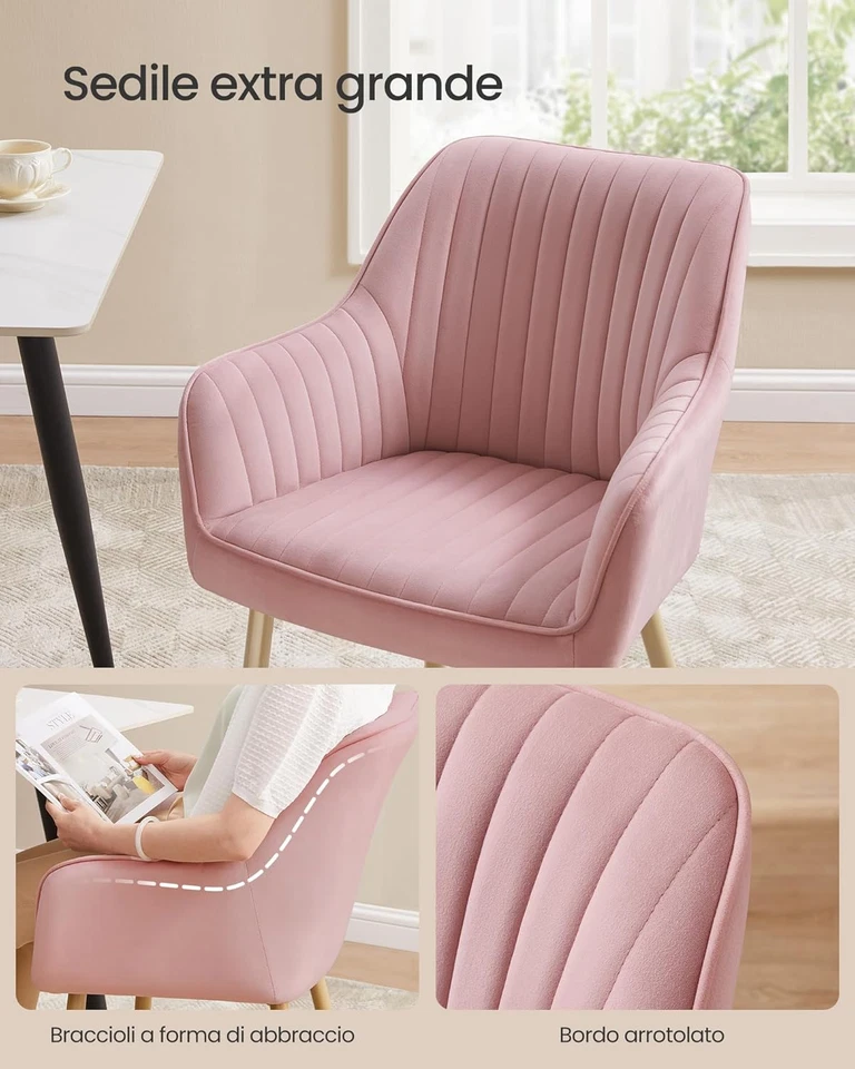 Sedia Da Pranzo, Sedia Da Cucina, Poltrona in Velluto Imbottita Con Braccioli, R - Immagine 4 di 4