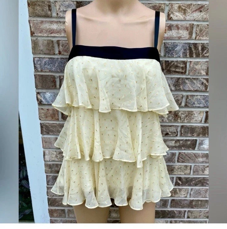 Блузка-качели цвета слоновой кости/черная/золотистая блестящая с оборками Milly Of New York топ - Изображение 2 из 4