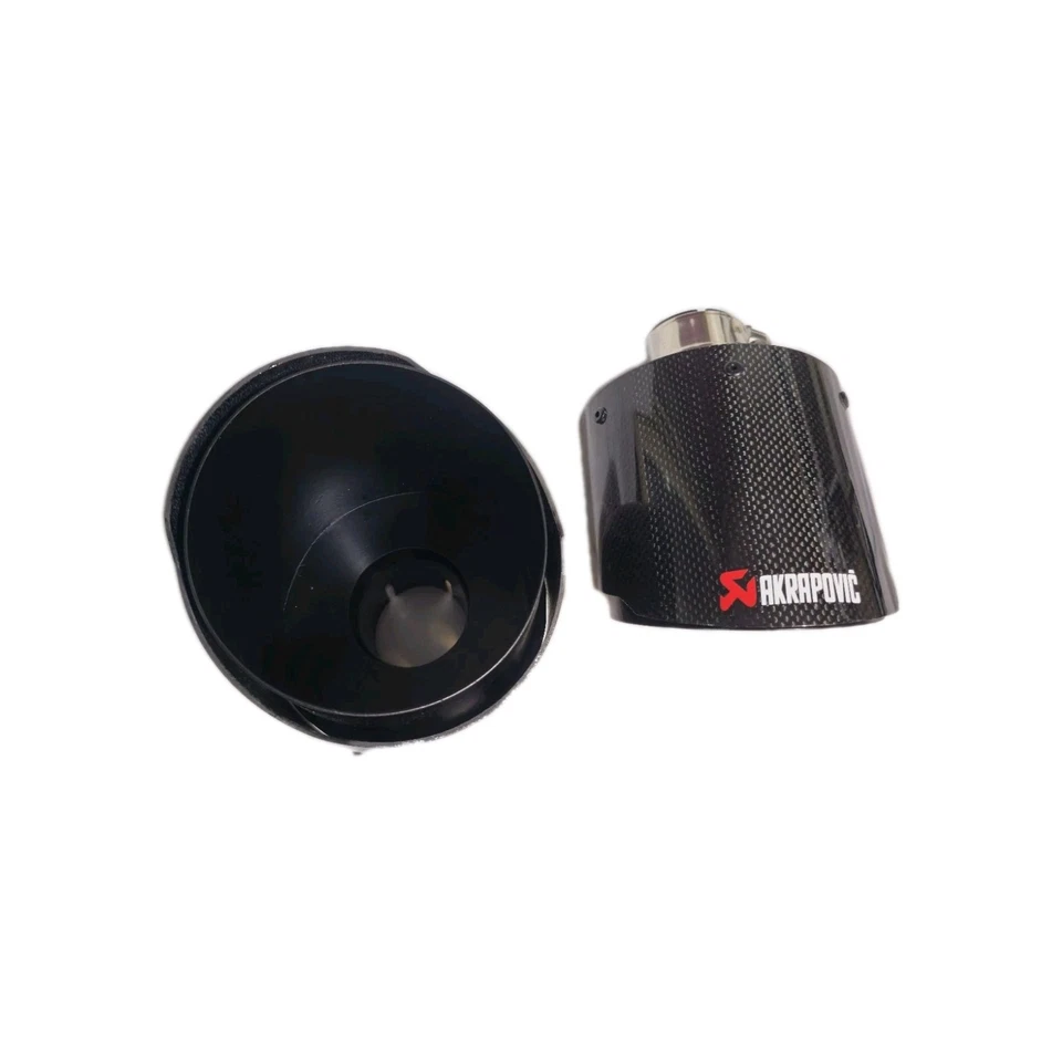 2 TERMINALI SCARICO ACCIAIO INOX NERO FIBRA DI CARBONIO 50mm entrata 130mm uscit - Imagen 3 de 4