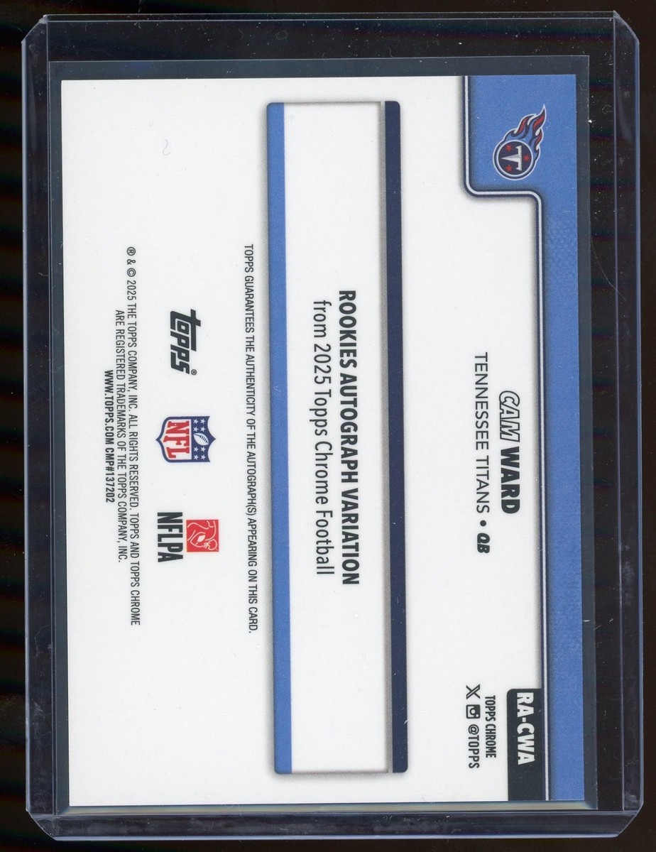 2025 Topps Chrome Cam Ward /250 Pink Lava Refractor Rookie RC Auto