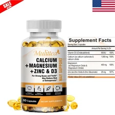 Calcium Magnesium Zinc with Vitamin D3, 60Capsules Support Muscle Health