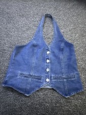 PRETTYLITTLETHING DENIM HALTERNECK  WAISTCOAT BLUE SIZE 16 EX CONDITION 