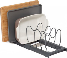 - Expandable Baking Tray & Pan Lid Rack - Grey | Chopping Board Storage - Kitche