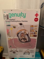 Ingenuity Simple Comfort Compact Swing with Wood Toy Bar - Chambray