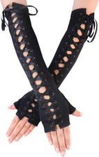 Womens Fingerless Gloves Elbow Lace Up steampunk Costume Arm Warmer