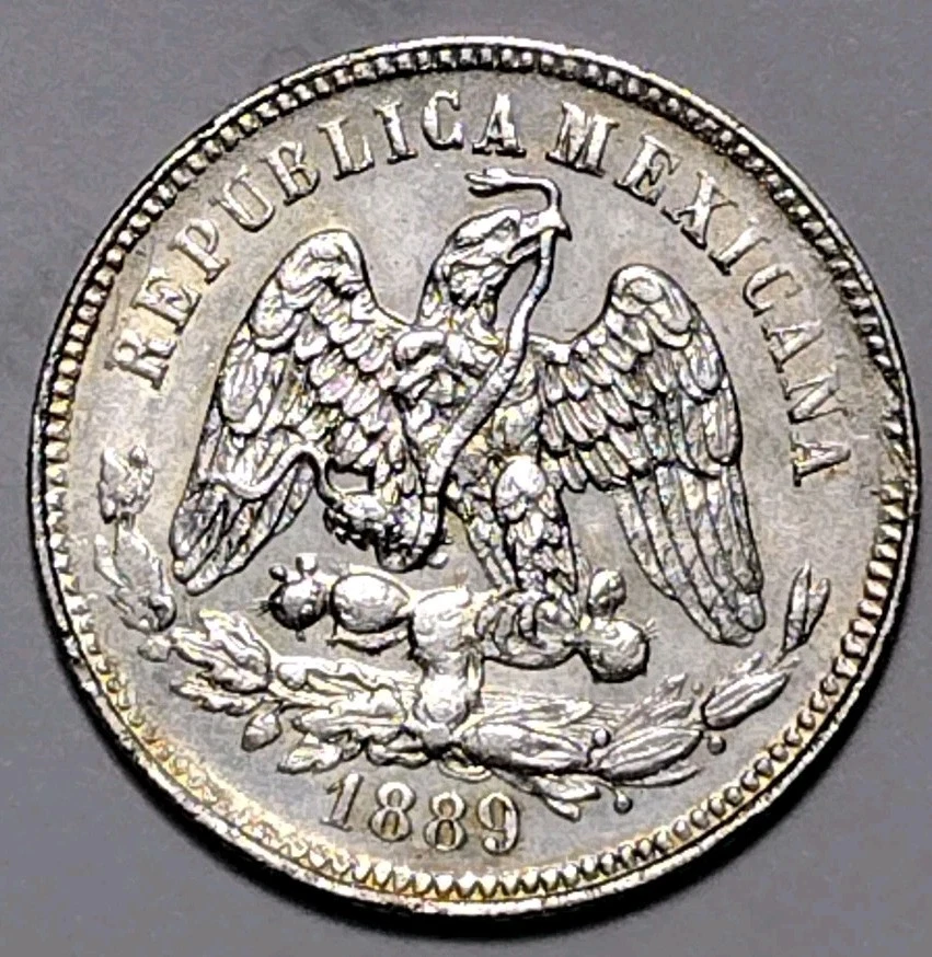México 1889 PI R México 25 centavos difíciles de encontrar grado C25-325 Foto 3 de 4