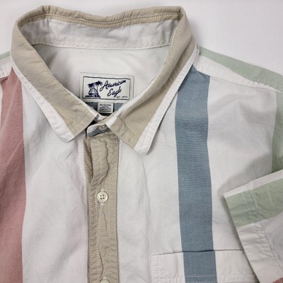 American Eagle Men s Short Sleeve Button Down Striped Shirt Size XL Preppy