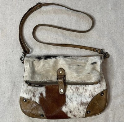 Myra Bag Purse Leather Cowhide Hair On Hide Crossbody 10x8 Adjustable Strap