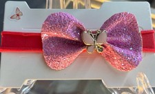 Girls Pink Red Butterfly Bow Headband Glitter Fabric One Size