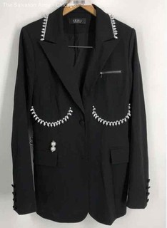 Akira Womens Black Collared Long Sleeve Casual Pearl Blazer Size Small