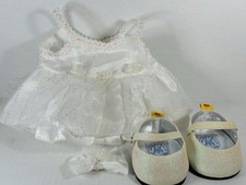 Build A Bear White Flower Glitter Dress, Shoes And Bow