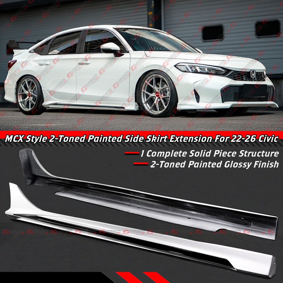 For 2022-26 Honda Civic MCX Style Pearl White Black 2 Tone Side