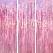 3.3x6.6 Ft Foil Fringe Backdrop Curtains Tinsel Streamer Birthday 3 PCS