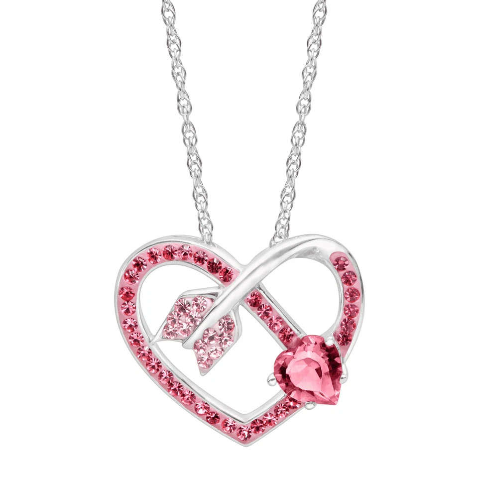 Colgante Corazón Flecha Cristalino Rosa y Rosa y Plata Esterlina, 18"