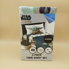 Disney Star Wars The Mandalorian The Child Baby Yoda 3pc Twin Bed Sheet Set, NEW