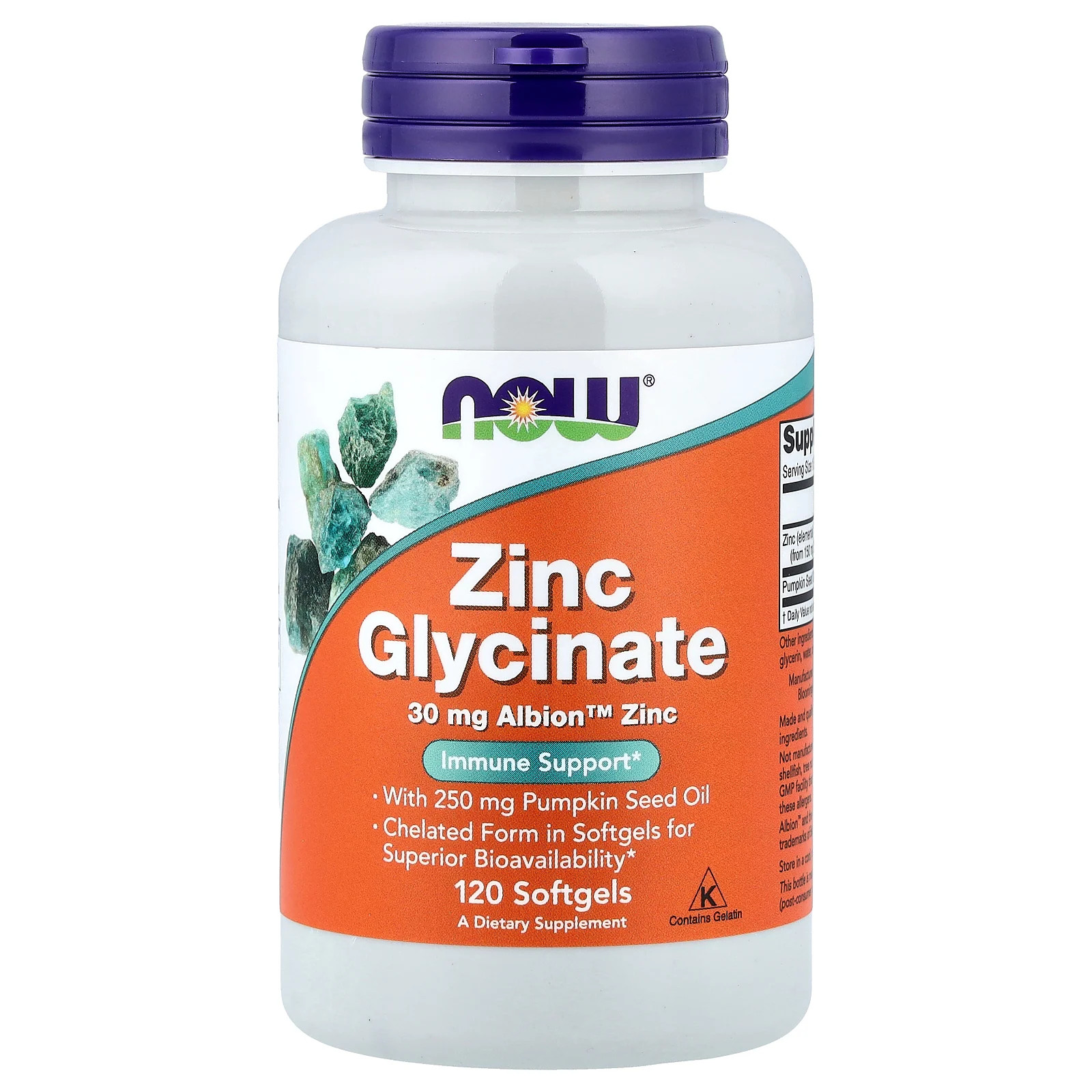 Now Foods Zinc Glycinate 120 Softgels GMP Quality Assured