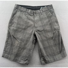 VTG Fox Racing Shorts Mens 32 Gray Plaid Flat Front Casual Embroidered Chinos