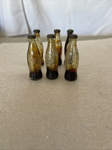 6 Vintage 2 1/2” Miniature Coca Cola Bottles 1940s