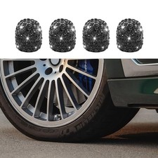 4PCS Tire Valve Caps, Valve Stem Caps, Handmade Crystal Rhinestone Glossy black