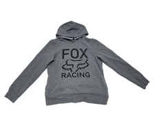 Fox Racing Women's Medium Pullover Hoodie Gray Fox Head Logo Graphic Sweatshirt