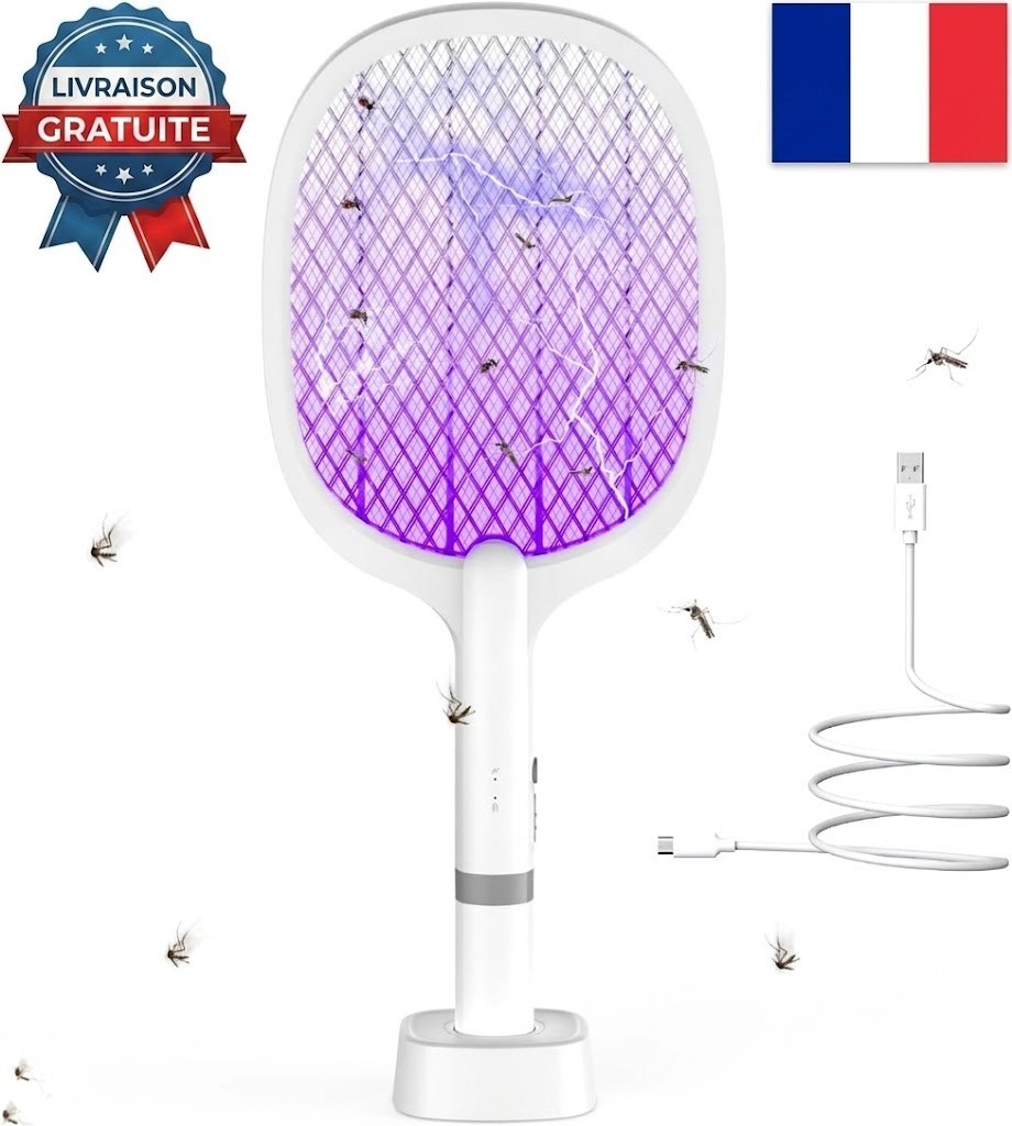 Raquette anti-moustique électrique 2000 mAh idéale pour les soirées en terrasse