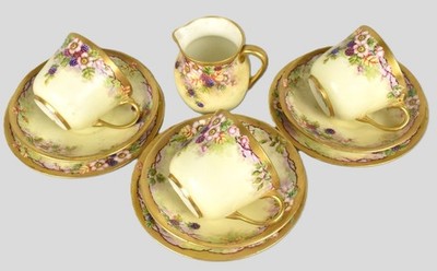 Unikat Aynsley Teeservice handbemalt von Isabel Aspden Carleton um 1940, 10 Teile.