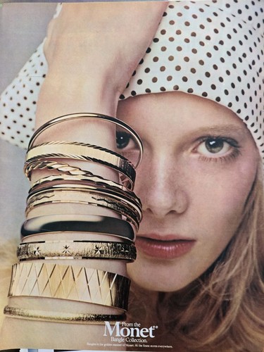 1973 Monet Bangle collection gold bracelets vintage Jewelry Ad