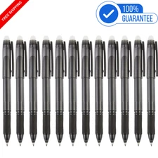 Black Erasable Gel Pens, 0.7Mm Fine Point, 12Pk W/ Eraser, Smooth Writing