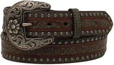 M F Western Nocona Womans Studded Overlay Embossed Belt - Large
