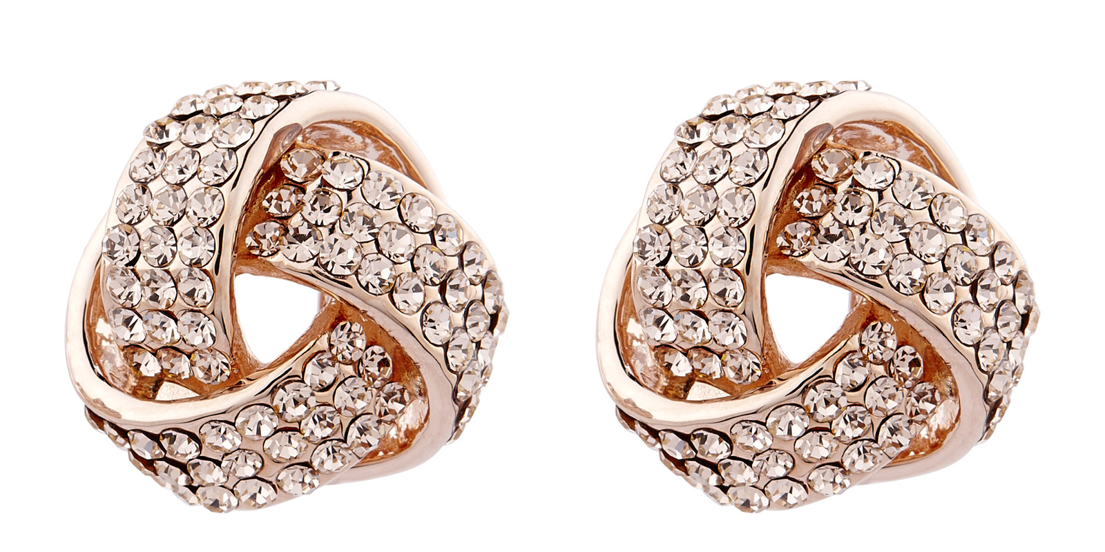 Clip On Earrings gold plated knot with rhinestone crystals - Honey