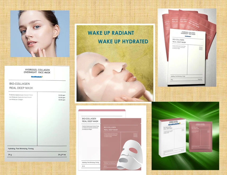 Mascarilla antiarrugas lifting facial profundo biocolágeno paquete de 8 (2 x 4 paquetes) vendedor de EE. UU. Foto 3 de 4