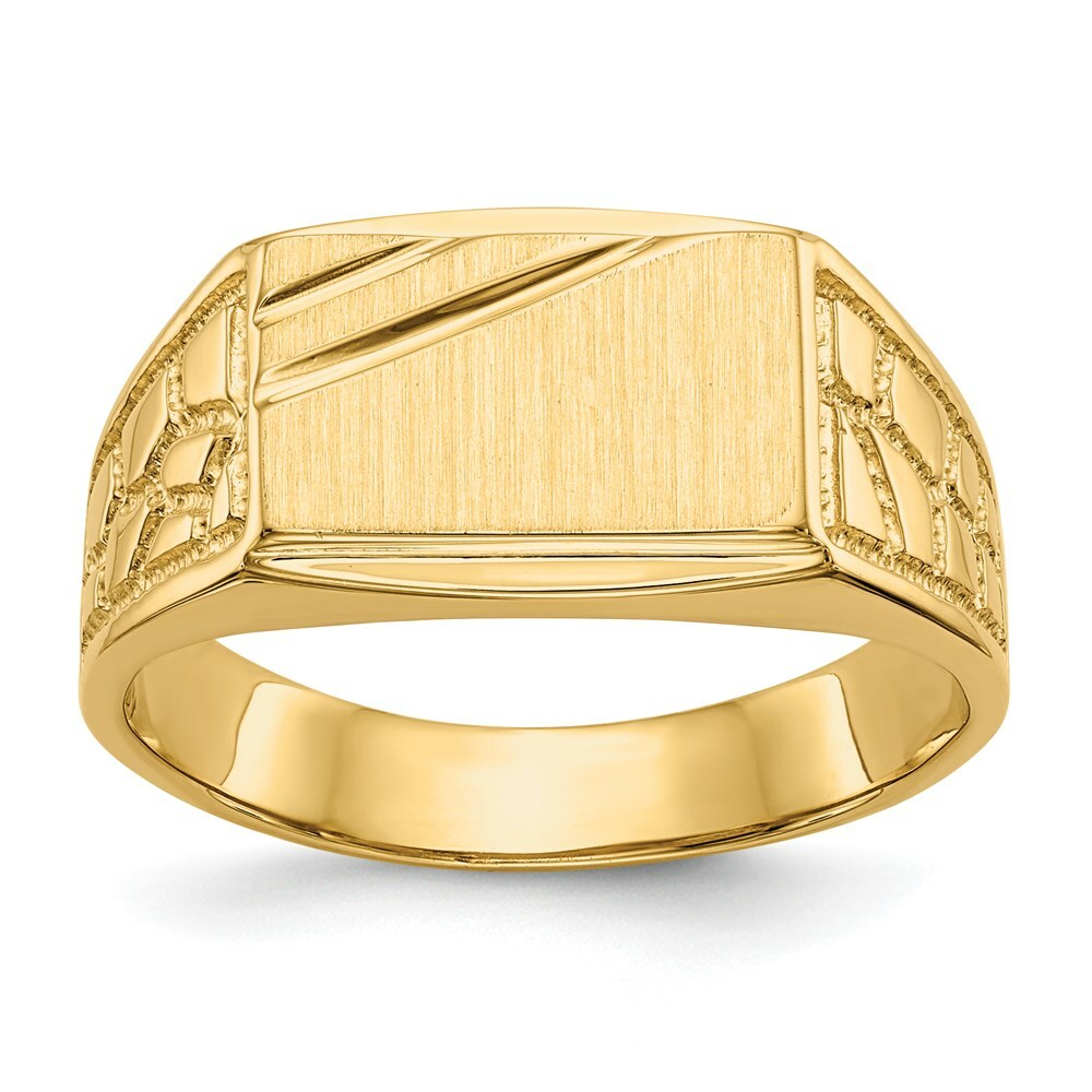 Real 14kt Yellow Gold 8.5x13.0mm Open Back Men's Signet Ring